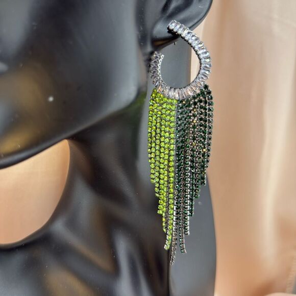 Glam Green & Black Crystal Fringe Earrings — Luxe Statement Jewelry - Picture 10 of 11